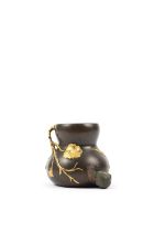 A JAPANESE STYLE BRONZE AND PARCEL GILT ‘FLOWER’ BOTTLE, SIGNED OUDRY LEOPOLD France,