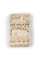 λ A CHINESE CARVED IVORY CARD CASE China, Canton, 19th century of rectangular form carved
