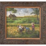 VIETNAMESE SCHOOL, 20TH CENTURY The Gleaners Oil on canvas, 30.3 x 33.2 Signed and