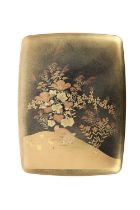 A WRITING BOX – SUZURIBAKO WITH ‘QUAILS AND FLOWERS’ IN GOLDEN LACQUER IN NASHI-JI. Japan,