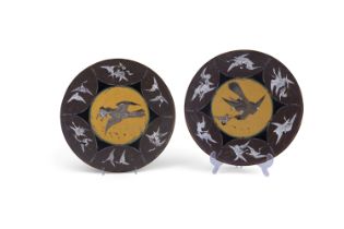 A PAIR OF CLOISONNÉ ENAMEL DISHES, Japan, Meiji period (1868-1912) each central reserve