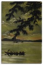 HANOI SCHOOL (VIETNAM, 20TH CENTURY) A Boat in the Night A lacquered wooden panel Signed to the