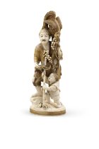 λ AN IVORY OKIMONO, SIGNED BY KOICHI Japan, Meiji period (1868-1912) Depicts a father and son