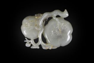 A CELADON JADE PRUNUS FLOWER SHAPED BRUSH WASHER 清代 青玉梅花形筆添 China, 19th Century W: 10cm