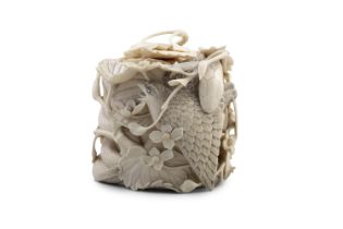 λ AN IVORY TUSK BOX AND COVER Japan, Meiji period (1868-1912) Modelled as a python coiled