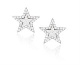 A Pair of star diamond ear studs Each ear stud designed as a star, with five kite-shaped central