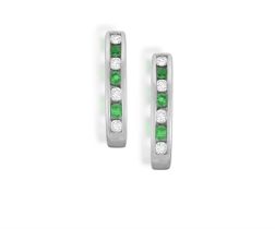A Pair of emerald and diamond earrings Of half hoop design, alternately set with round,