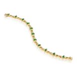 An Emerald and diamond bracelet Composed of 'X'-links set with a marquise-cut emerald,