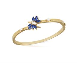 A Sapphire and diamond hinged bangle Of butterfly design, the thorax set with a marquise-cut
