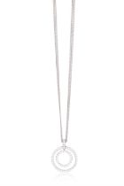 A Diamond pendant on chain Composed of two concentric rings and bale set with brilliant-cut