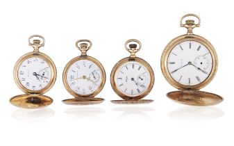 A Small collection of pocket watches Including three gold-plated pocket watches by Elgin with