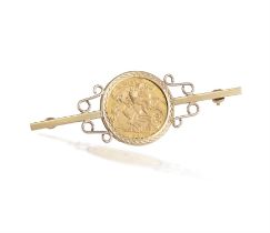 A Gold half-sovereign brooch The George V half-sovereign gold coin, dated 1914,