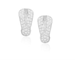 A Pair of diamond earrings Each earring pavé-set with round, brilliant-cut diamonds in a