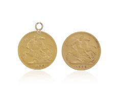 Two Victorian half-sovereign gold coins, 1899 Each with old-head portrait of Queen Victoria,