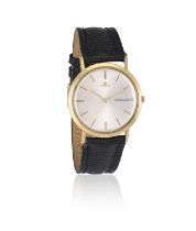 An 18ct gold wristwatch by Jaeger-LeCoultre Mechanical movement, the circular silvered dial