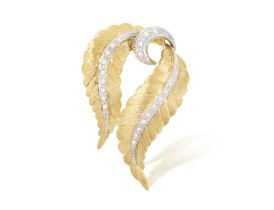 An Angel wing diamond brooch The brooch designed as a pair of angel wings, the shaft of the