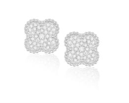 A Pair of clover diamond ear studs Each ear stud designed as a clover leaf, pavé-set with round,