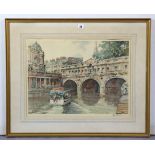 A large artist’s proof coloured print after sturgeon of Pulteney Bridge, Bath, signed, 17” x 22¾”;