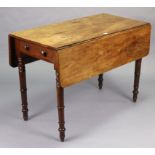 A 19th century mahogany Pembroke table fitted with an end drawer, & on turned tapered legs, 41¾”