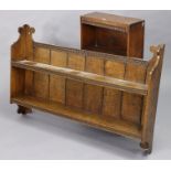 A set of oak wall shelves, 39” wide x 25½” high; & a small oak three-tier standing open bookcase,