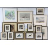 Sixteen various decorative paintings & prints, each in a glazed frame.