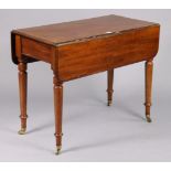 A 19th century mahogany Pembroke table fitted end drawer, & on turned legs with ceramic castors,