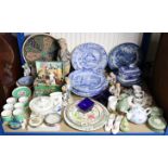 Two 19th century Spode blue & white warming dishes (w.a.f.), & various items of decorative china, po