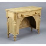 A pine side table fitted frieze drawer, & on turned tapered legs, 37¾” wide x 29¾” high x 18¼”