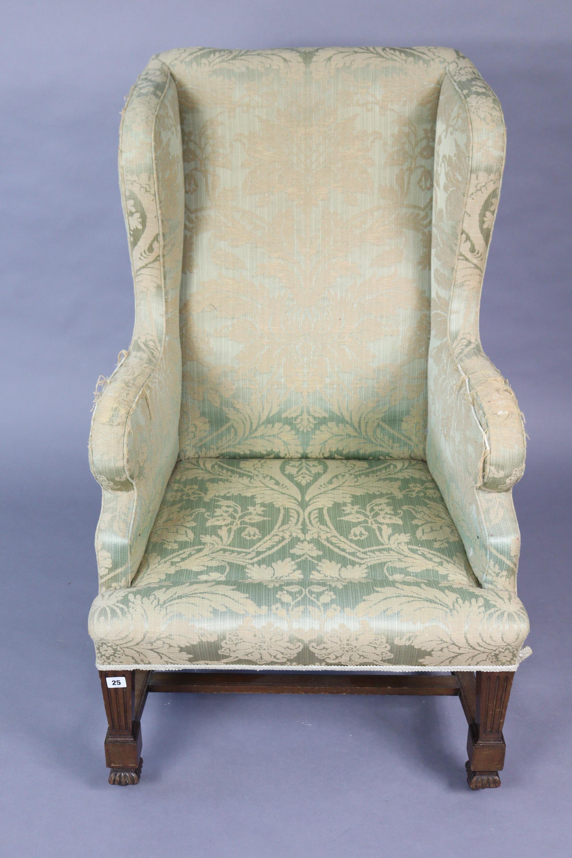 A Late 19th/early 20th century wing-back armchair (requires re-upholstery), on short square fluted - Bild 5 aus 5