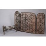 A wrought-iron three-fold fire-screen, 30” high; & a cast-iron fire-front, 24” wide.