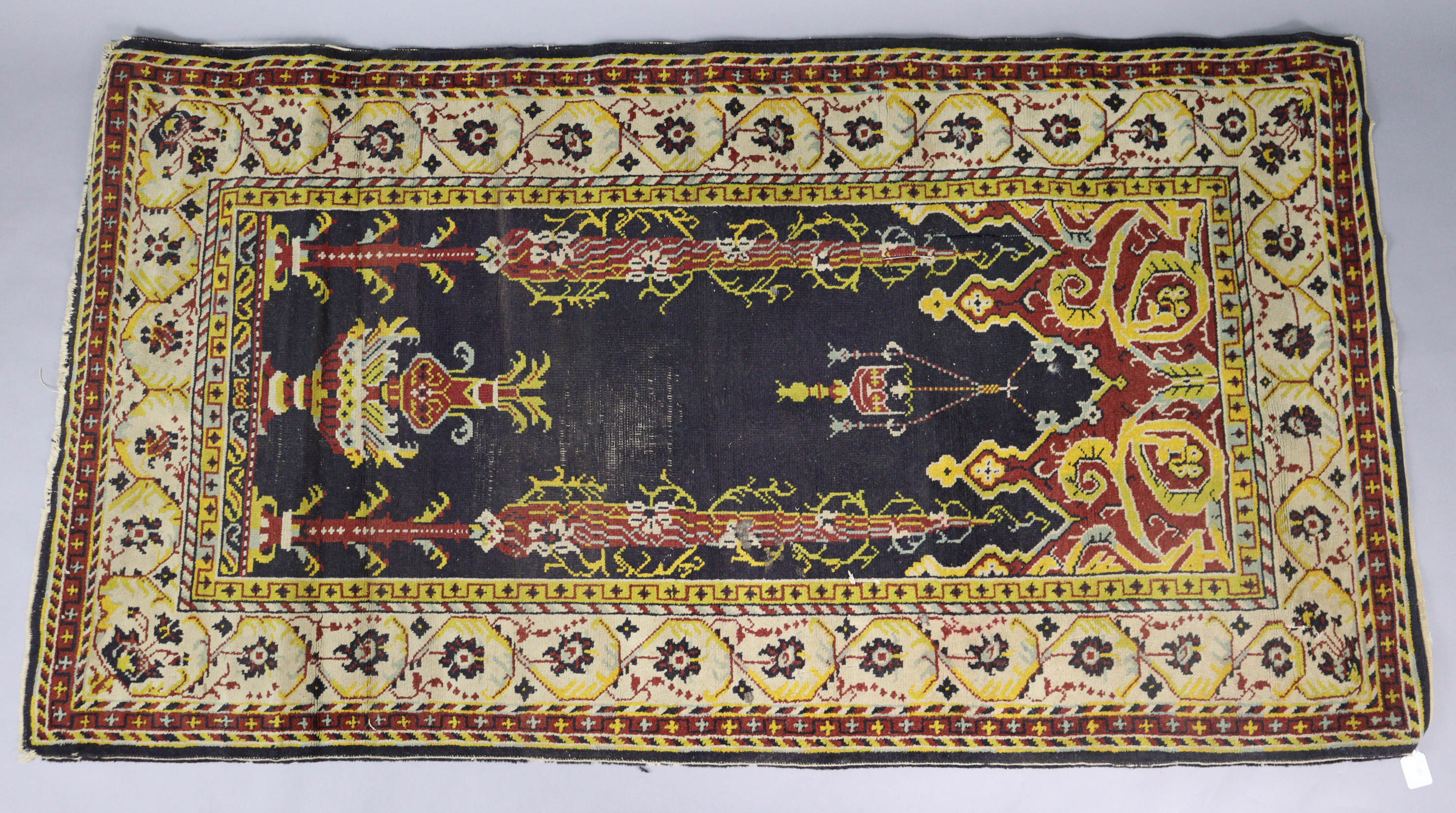 A Chinese-style black, gold and red painted wooden standard lamp (lacking shade) two small rugs - Image 4 of 10