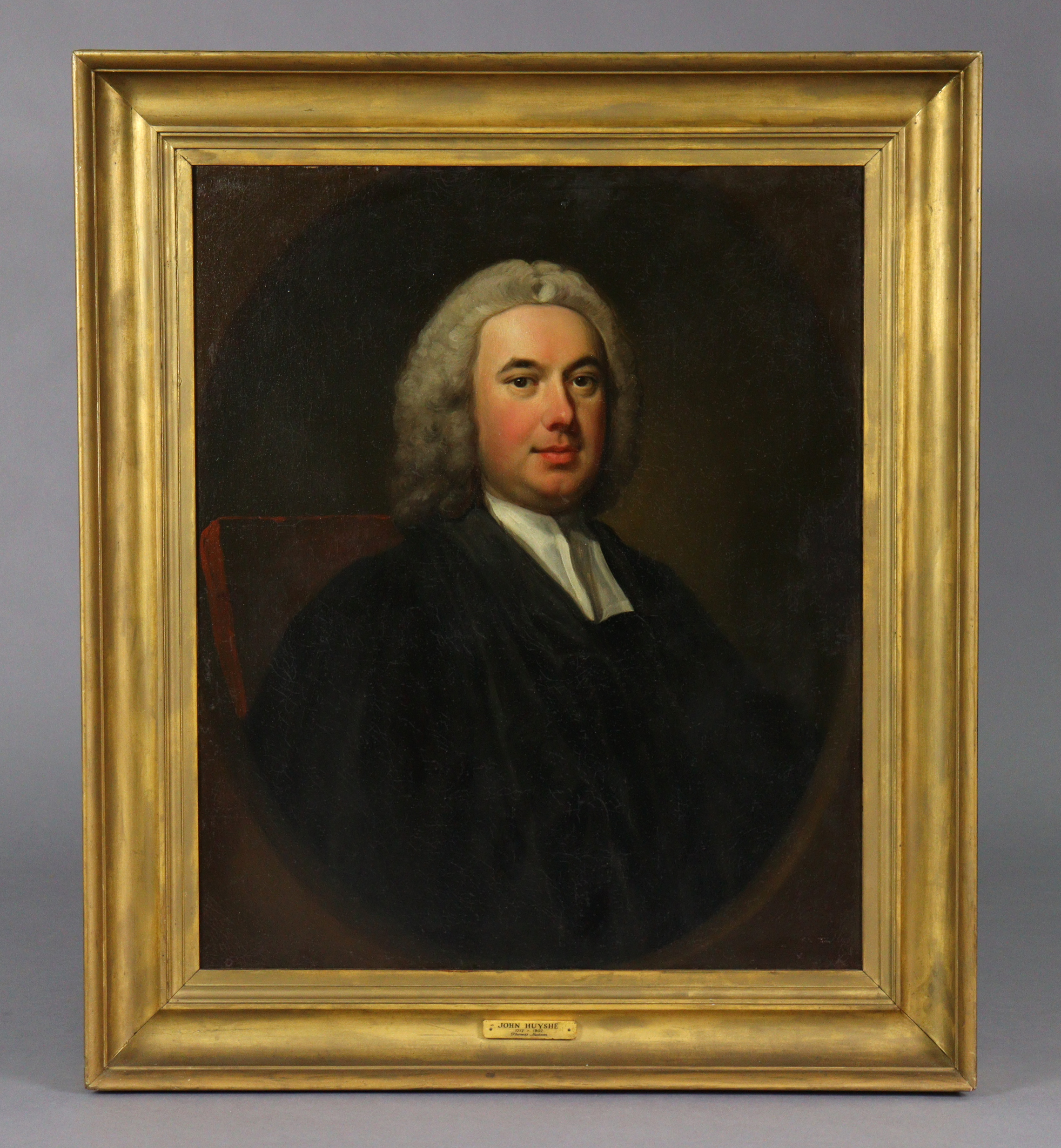 Manner of THOMAS HUDSON (1701-1779). Portrait of John Huyshe, head & shoulder length, wearing - Image 2 of 5