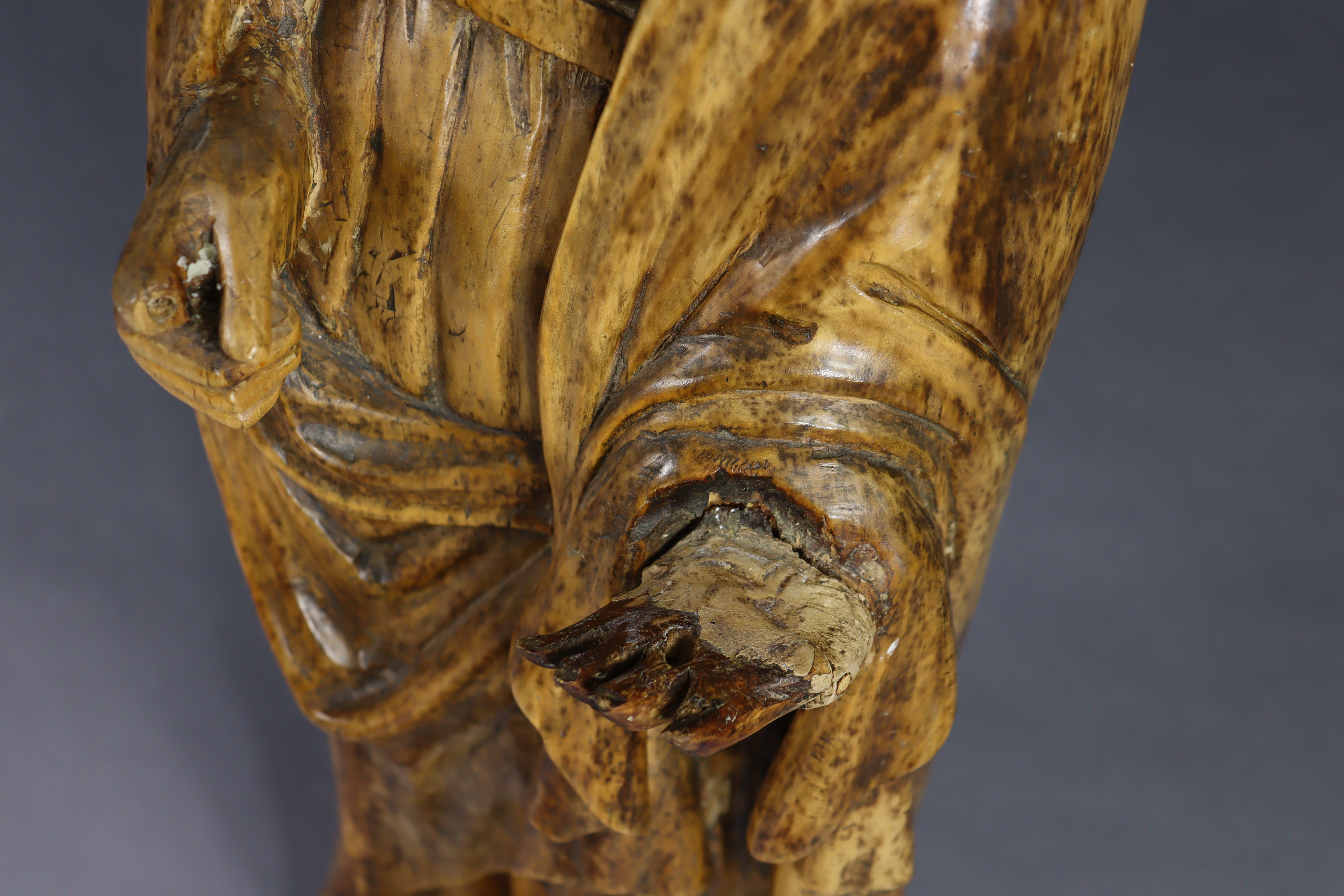 A carved limewood figure of St. Catherine, wearing floral crown, holding a book in her left hand ( - Image 5 of 7