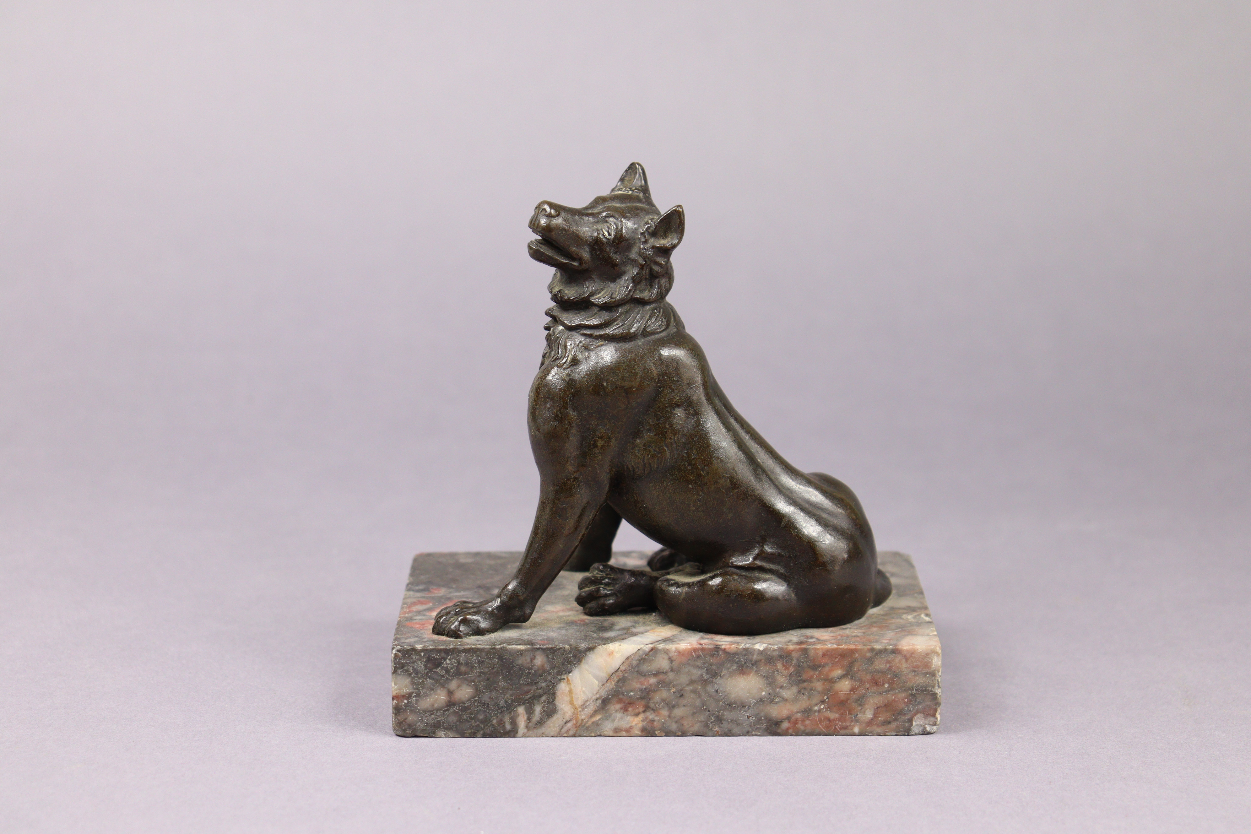 A Grand Tour bronze model of a seated dog, on marble rectangular base, 5¼” high x 5” wide. - Image 3 of 5