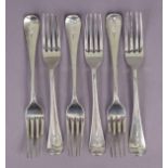 Six William IV silver Old English dessert forks, London 1830-1, by Wm Chawner II. (8.5oz)