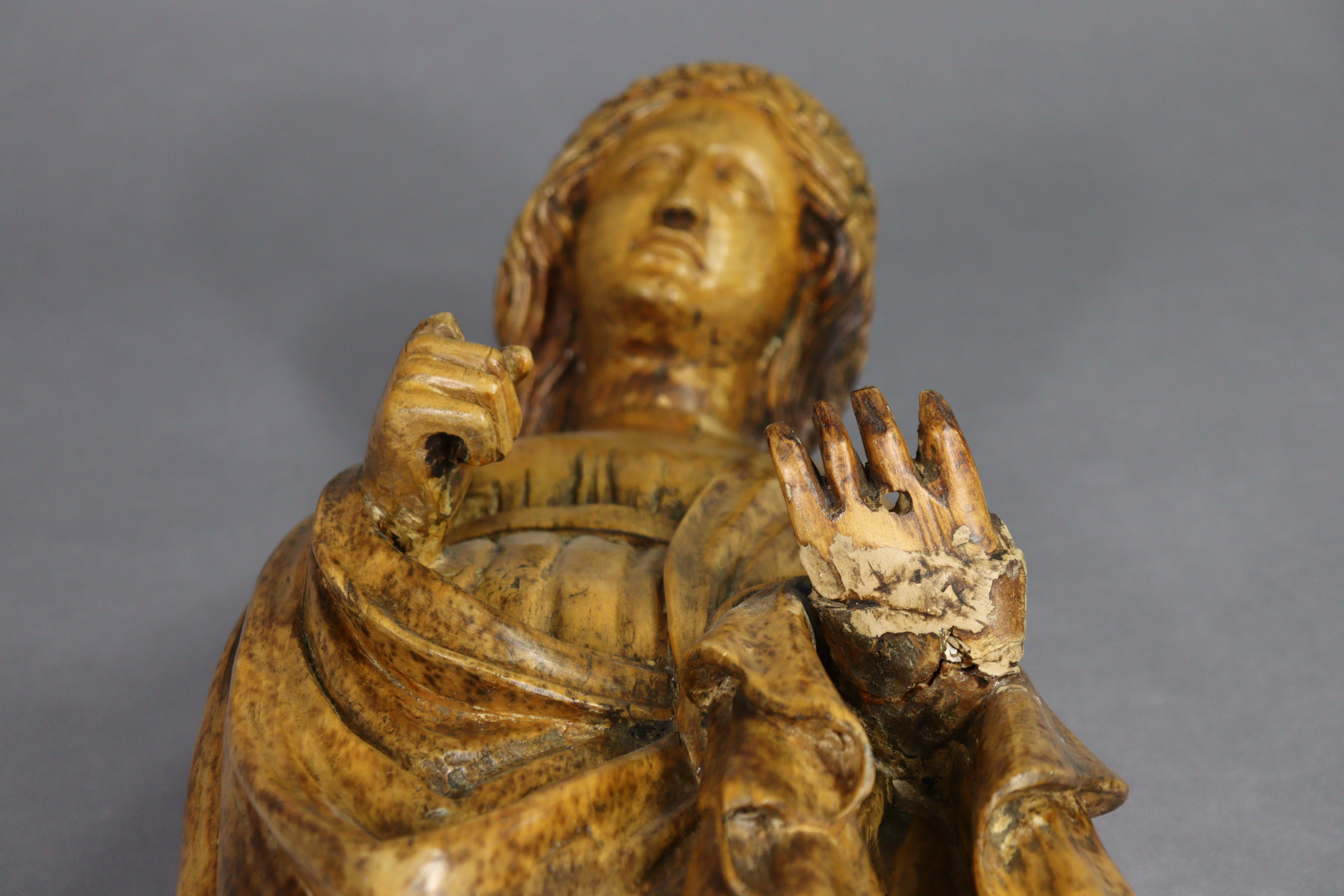 A carved limewood figure of St. Catherine, wearing floral crown, holding a book in her left hand ( - Image 6 of 7