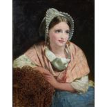 JAMES HAYLLAR, R.B.A. (1829-1920) Portrait of a lady wearing lace bonnet & pink shawl, signed with