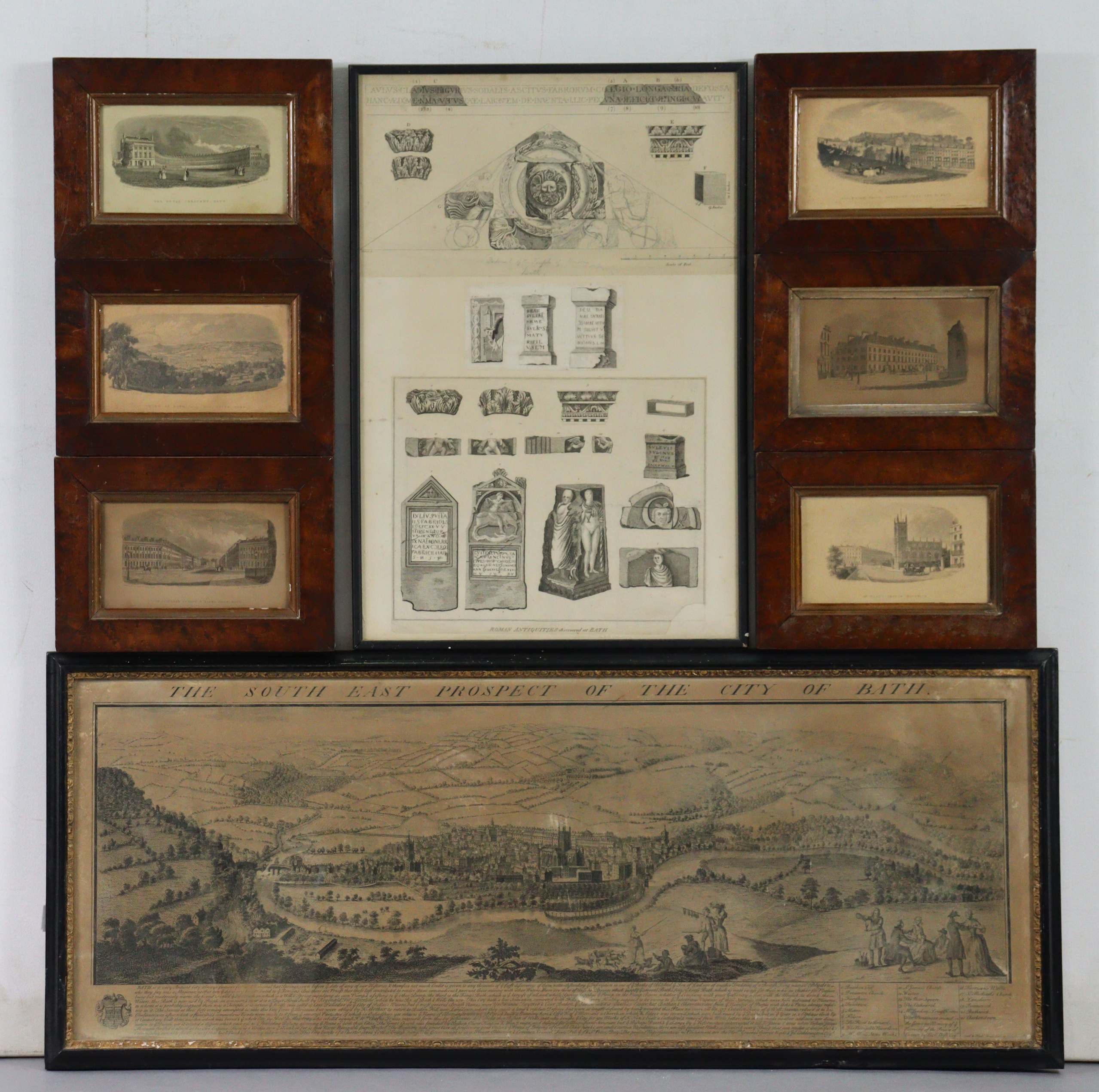 A set of ten 19th century black & white engravings of Bath views, 3¾” x 6¼”, in matching glazed - Image 2 of 11