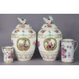A pair of Berlin porcelain large fluted ovoid vases & covers, each with painted figure scenes in