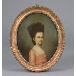 ENGLISH SCHOOL, 18th century. Portrait of a young lady wearing pink gown with ribbon-bow, head &