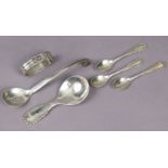 A Georg Jensen sterling “Viking” pattern caddy spoon; three ditto coffee spoons (London import marks