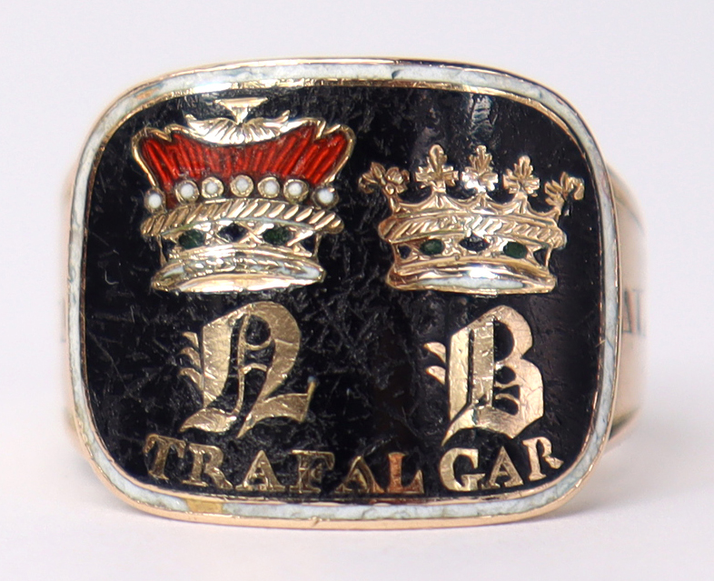 AN IMPORTANT GOLD & ENAMEL MOURNING RING FOR VICE ADMIRAL 1st VISCOUNT LORD NELSON KB, 1st DUKE OF