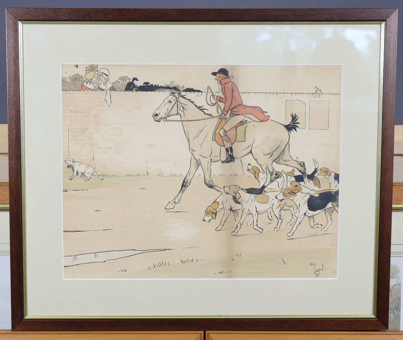 After CECIL ALDIN (1870-1935) A huntsman & hounds riding past a high wall, coloured lithograph, - Image 5 of 7