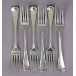 Six George III silver Old English table forks, London 1810 (one 1807) by Richard Crossley & Geo.