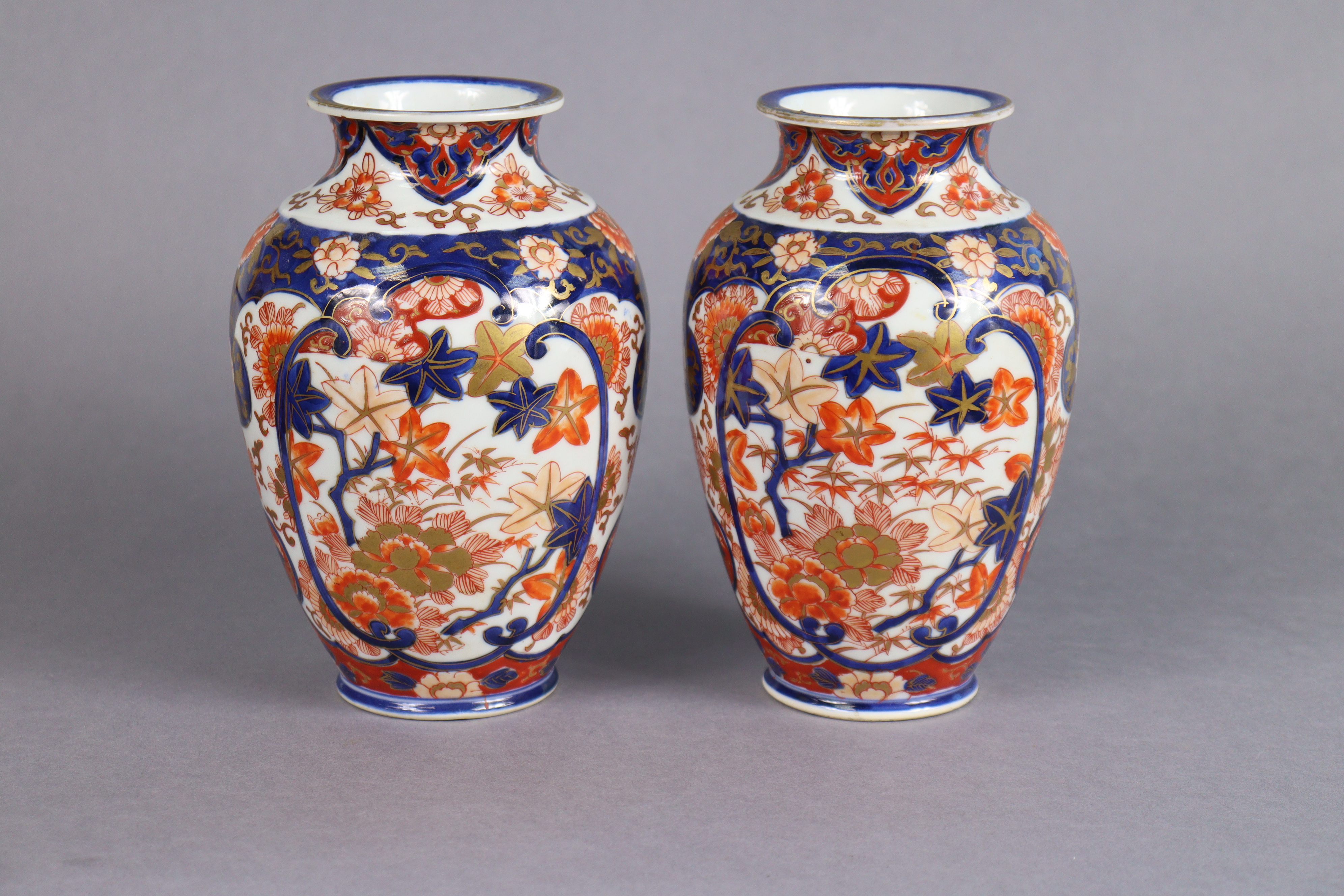 A pair of Japanese Fukugawa/Koransha Imari ovoid vases with all-over floral decoration in deep blue, - Image 2 of 4