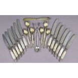 Twelve Georg Jensen Acanthus pattern tea knives, a matching butter knife, six coffee spoons, &