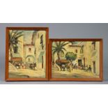 SPANISH SCHOOL, 20th century A pair of courtyard scenes with figures, each signed “Camps”, oil on