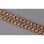 A 9ct GOLD BELCHER-LINK WATCH CHAIN NECKLACE with spring-clip fastener, 28” long. (106g)