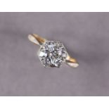A 9ct gold ring set cluster of small diamonds, size P/Q. (1.7g)