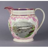 A 19th century Sunderland lusterware large jug, with transfer-printed view of the cast-iron bridge